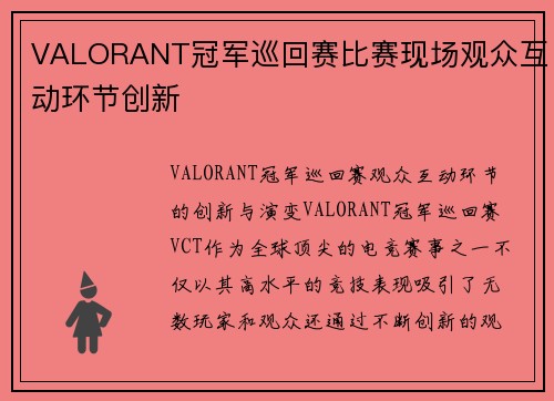 VALORANT冠军巡回赛比赛现场观众互动环节创新