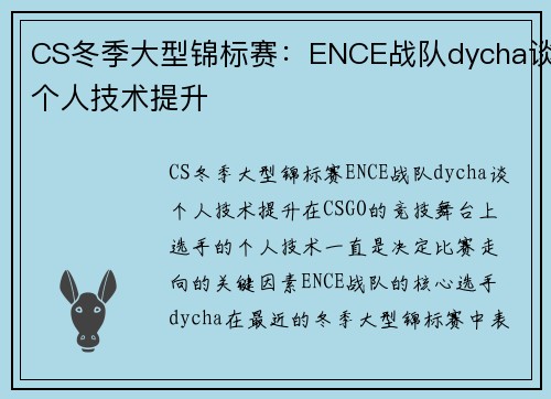 CS冬季大型锦标赛：ENCE战队dycha谈个人技术提升
